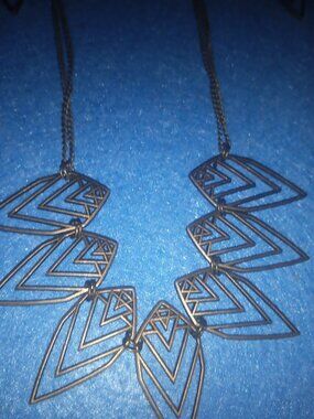 Chevron design brass short necklace with matching pierced earrings